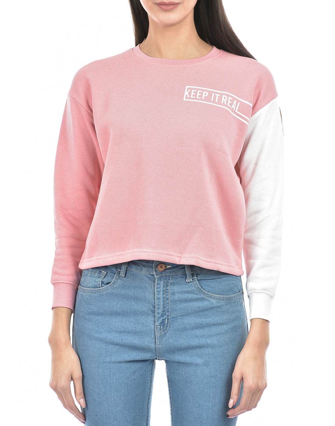 Numero Uno Women Color Block Pink Sweat Shirt